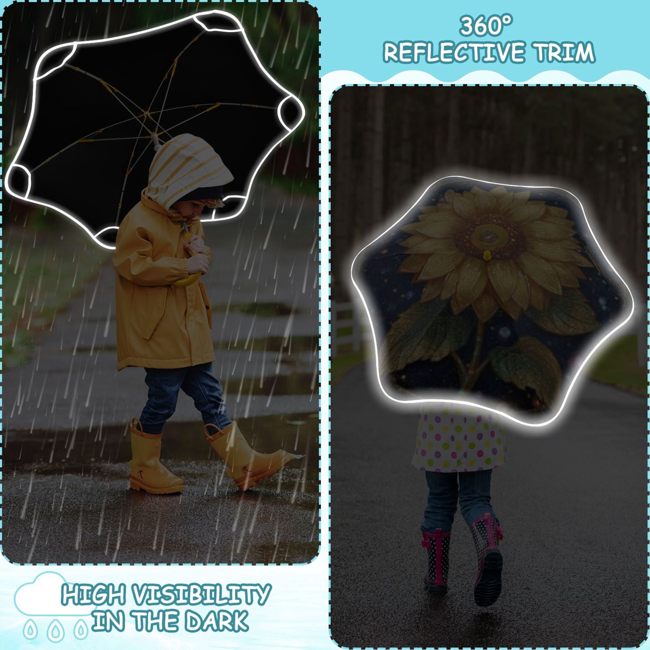BZSMCE Folding Umbrellas Rain & UV Protection Windproof In Celestial Gilded Sunflower Pattern