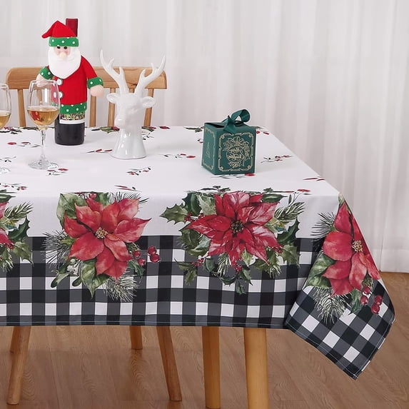 ZACOO 60"x120" Christmas Table Cloth Black White Plaid Oblong Xmas Fabric Tablecover Dust-Proof Wrinkle Resistant Tablecloths for Holiday Kitchen Dinning