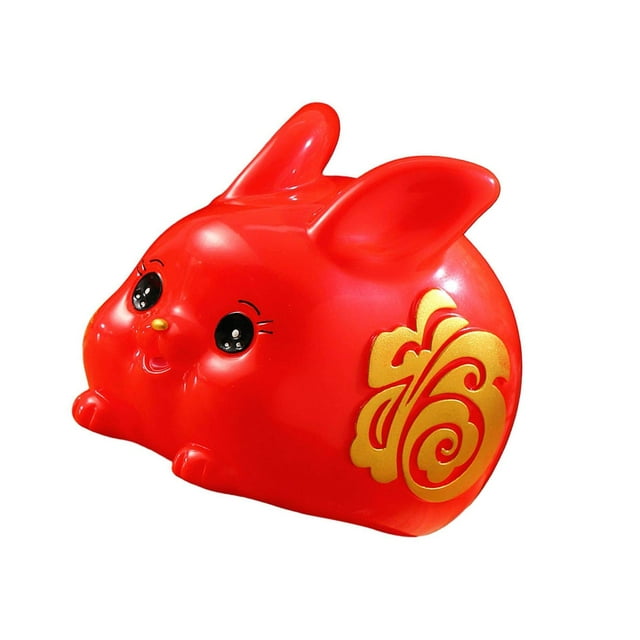Style Chinois Lucky Rabbit Argent Nouvel An Tirelire Banque Lapin Figurines Statue Année Tirelire de Collection Rouge