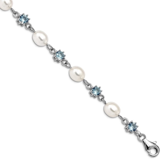 925 Sterling Silver Polished Fancy Lobster Closure Blue Cubic Zirconia Freshwater Cultured Pearl Bracelet 7 Inch Lobster