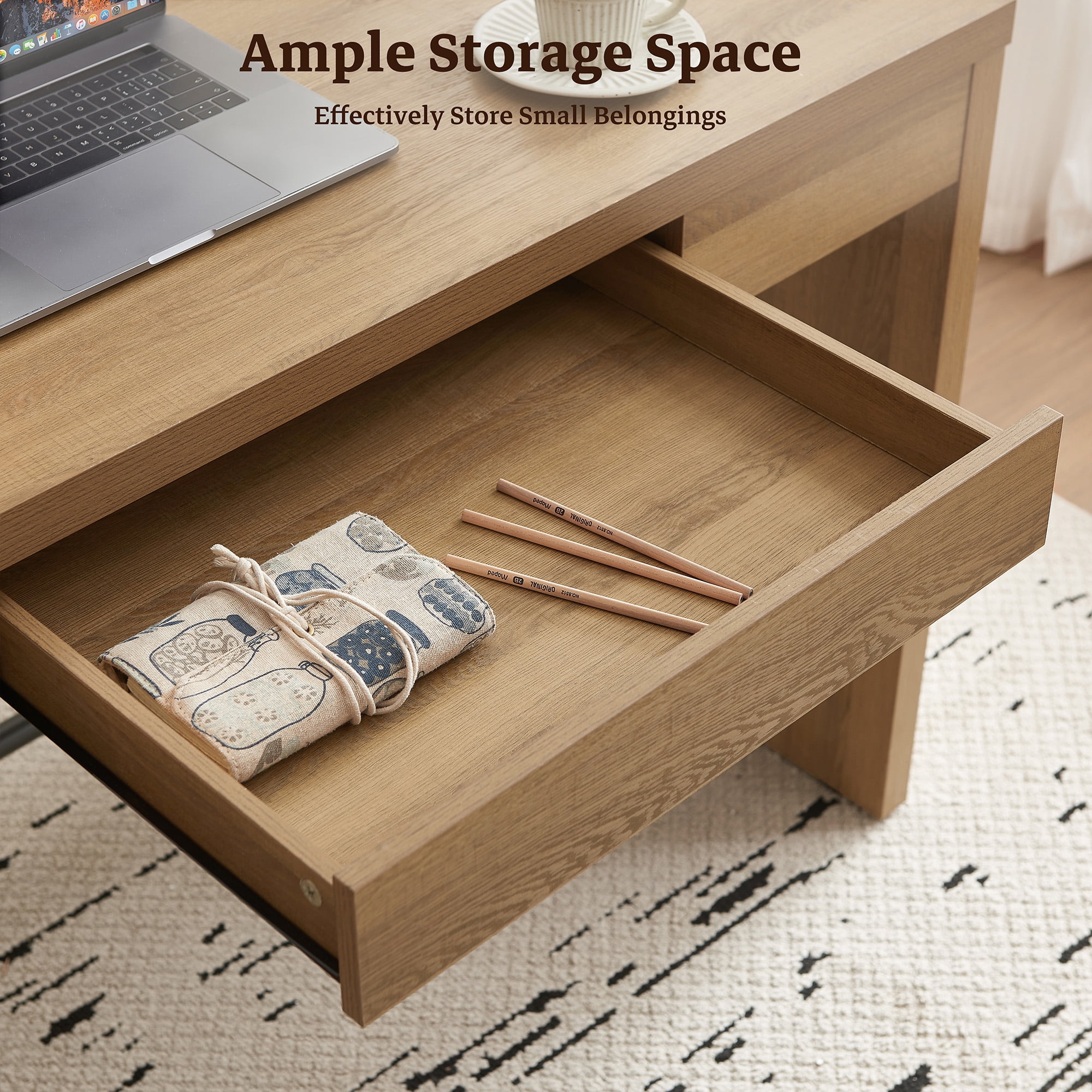 SICOTAS 47.4 inch Computer Desk with Drawer, Wood Writing Desk Set of 2, Small Study Table for Home Office in Oak