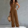thumbnail image 5 of VBVC Women's Cotton Linen Button Front Jumpsuit , Sleeveless Baggy Overall For Women , Ladies' Summer Wide Leg Romper with Pockets, Brown , S-2XL, 5 of 7