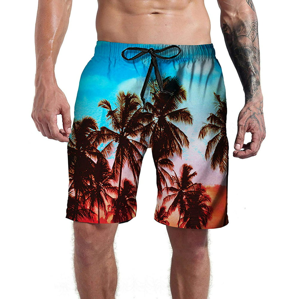 Goodstoworld - Men's Hawaiian Swim Trunks Vacation Beach Theme ...