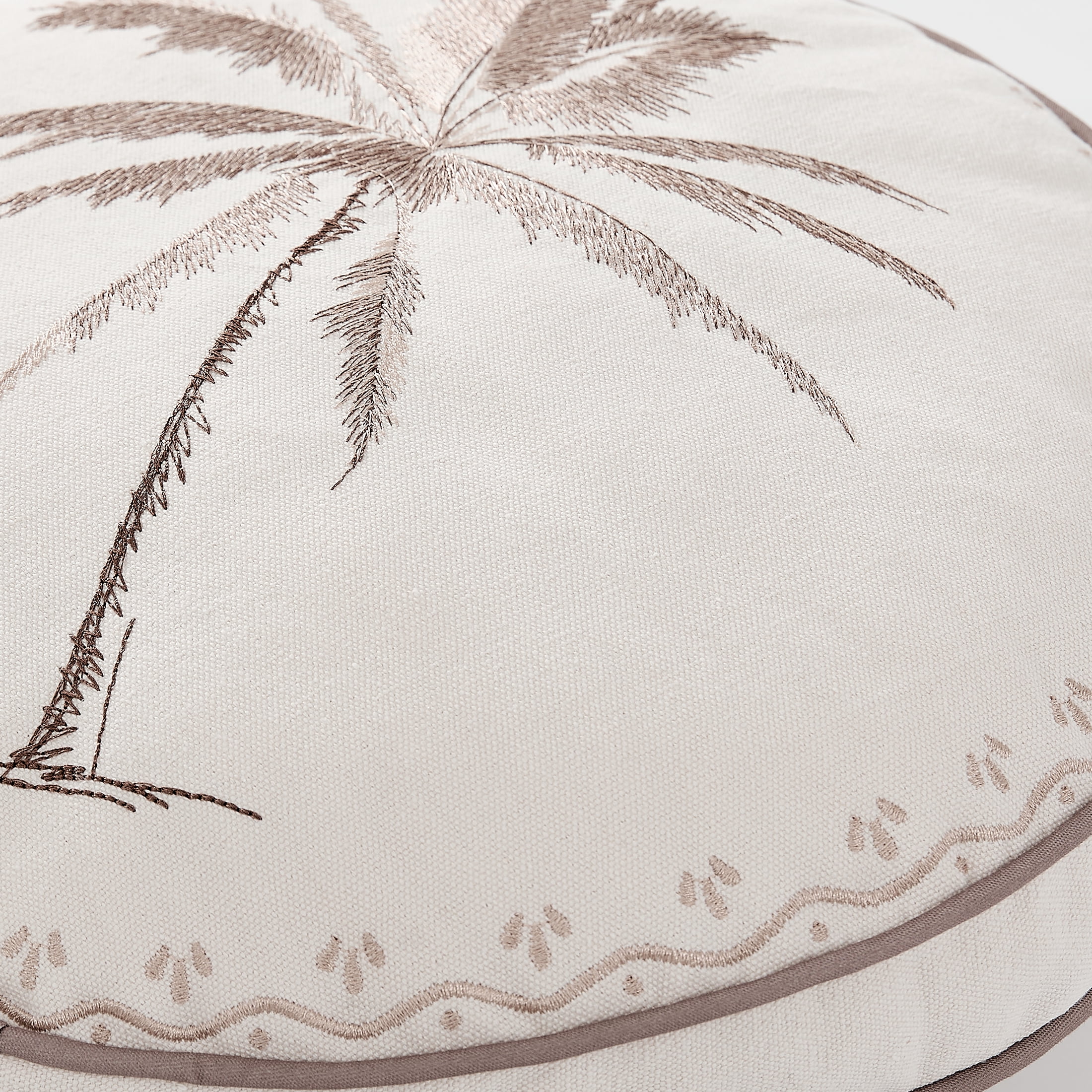 Coastal Living 16" Round White Palm Tree 50% Cotton/50% Polyester Decorative Throw Pillow for Couch or Bed