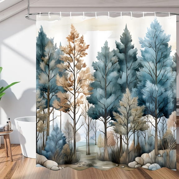 Forest Path Shower Curtain Sets, Washable Polyester Fabric, Nature Bath Curtain for Bathroom Decor with Hooks 36"W x 72"H