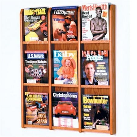 Wooden Mallet 9 Magazine Oak and Acrylic wall Display in Medium Oak