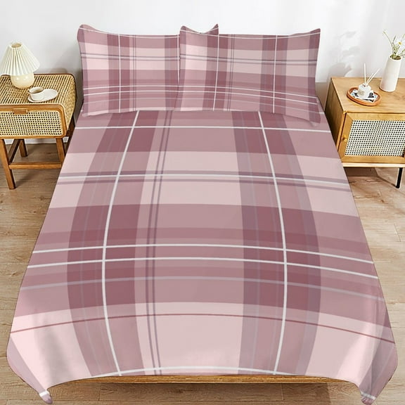 Pink Plaid Pattern Fabric Bedding Set Couple Bedclothes Pillowcase Home Textiles Bed 3pcs Set for Bedroom Customized Decoration Twin