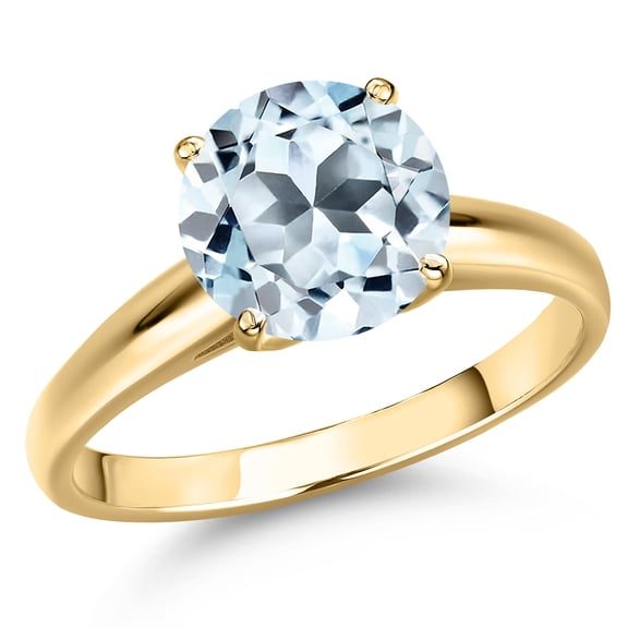 Gem Stone King 14K Yellow Gold Sky Blue Topaz Engagement Ring for Women | 4.77 Cttw | Round 10MM | Gemstone November Birthstone | Size 9