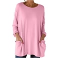 thumbnail image 1 of Tops de Manga Larga de las Mujeres Casual Color Sólido Cuello Redondo Suelto Encaje Superior con Bolsillo, Tops de Manga Larga de las Mujeres, 1 of 8