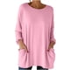 thumbnail image 1 of Tops de Manga Larga de las Mujeres Casual Color Sólido Cuello Redondo Suelto Encaje Superior con Bolsillo, Tops de Manga Larga de las Mujeres, 1 of 8