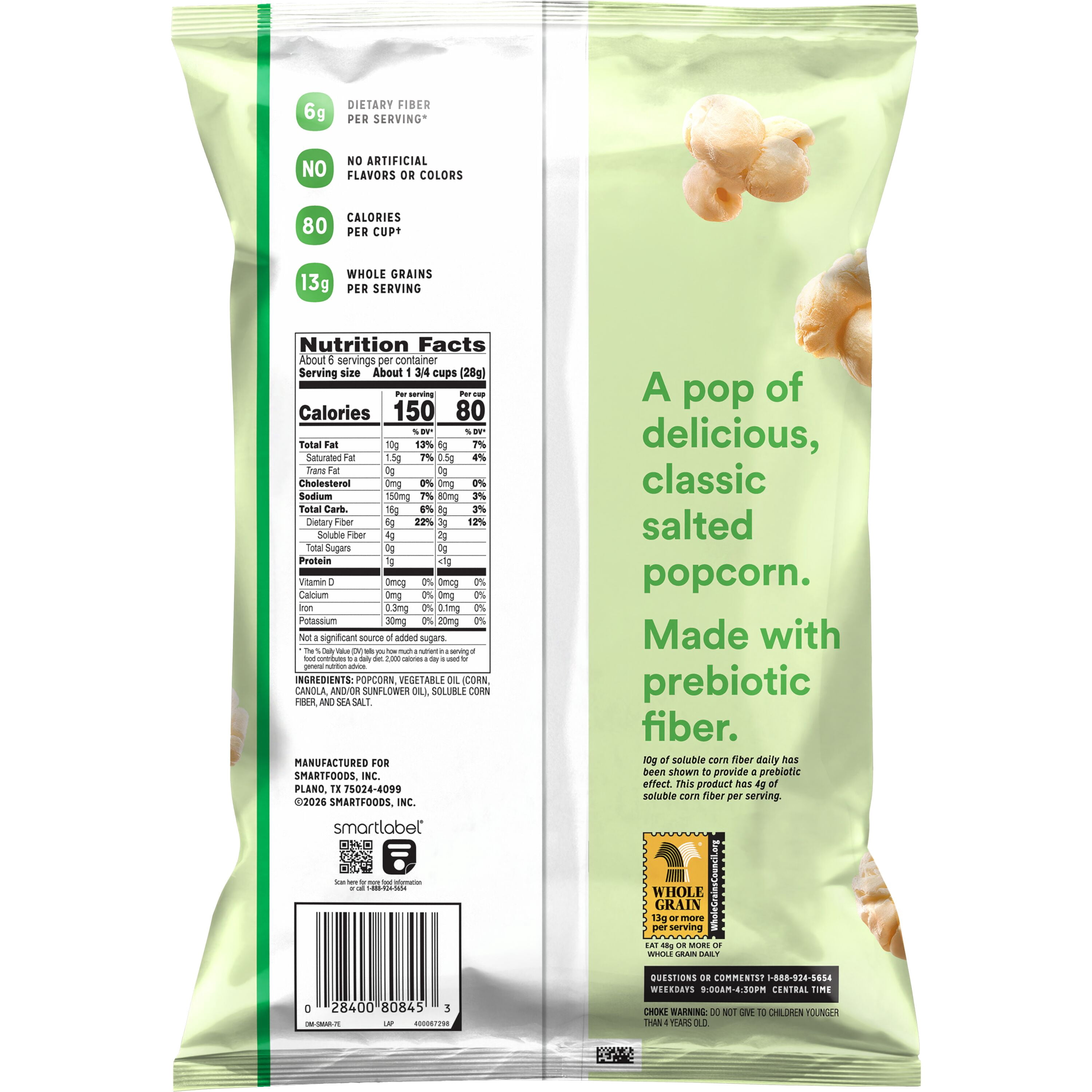 Smartfood FiberPop, No Artificial Colors and Flavor Original Popcorn 5.5 oz