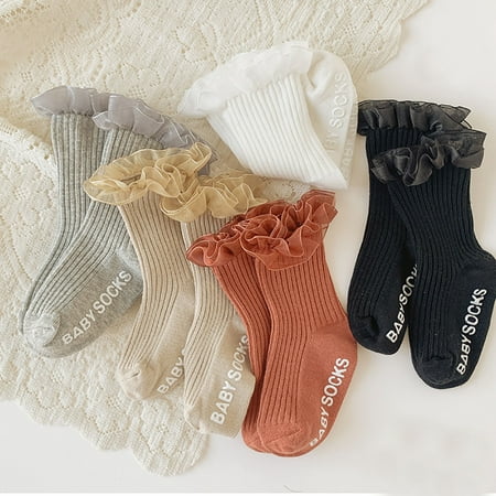 

LYCAQL Baby Socks Toddler Girls Children s Socks Girls Spring Autumn Winter Baby Solid Color Lace Princess Mid Calf (A M Toddler)