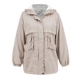 thumbnail image 5 of YDFCWXW Women's Zip-up Jacket Snap Fleece Lined Anorak Windbreaker Drawstring Waist Utility Coats White, XL, 5 of 6