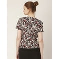 thumbnail image 2 of Moomaya Printed Cotton Tops For Women V Neck Short Puff Sleeve Regular Fit Top, 2 of 8