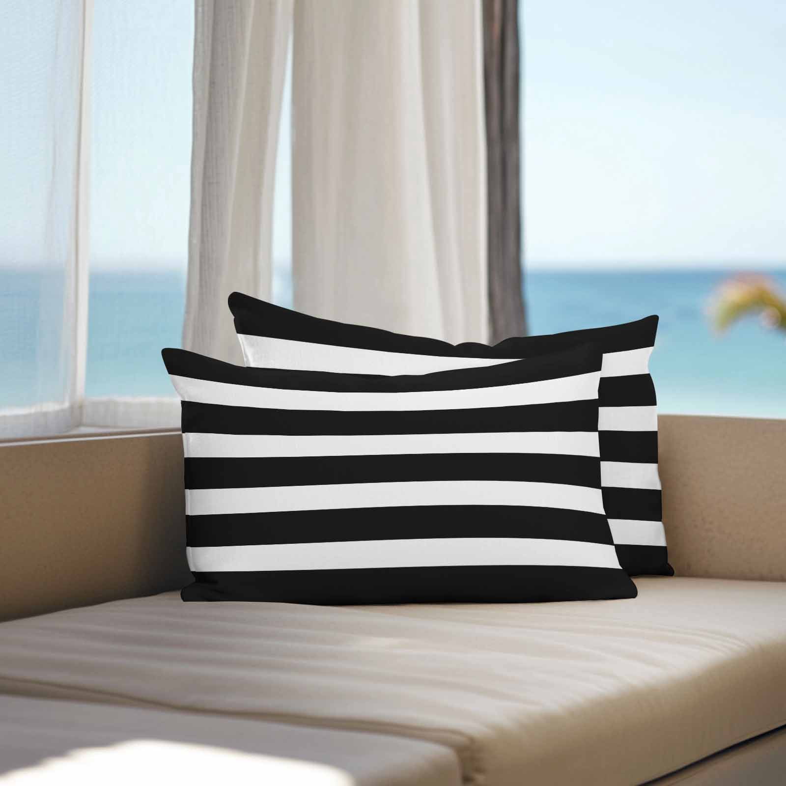 Outdoor Waterproof Throw Pillow Covers Set of 2 Black Stripes Decorative Pillowcases Lumbar Outdoor Pillows Cushion Case 20x12 Inch Modern Simple Striped Patio Pillows for Couch Sofa Bed Garden