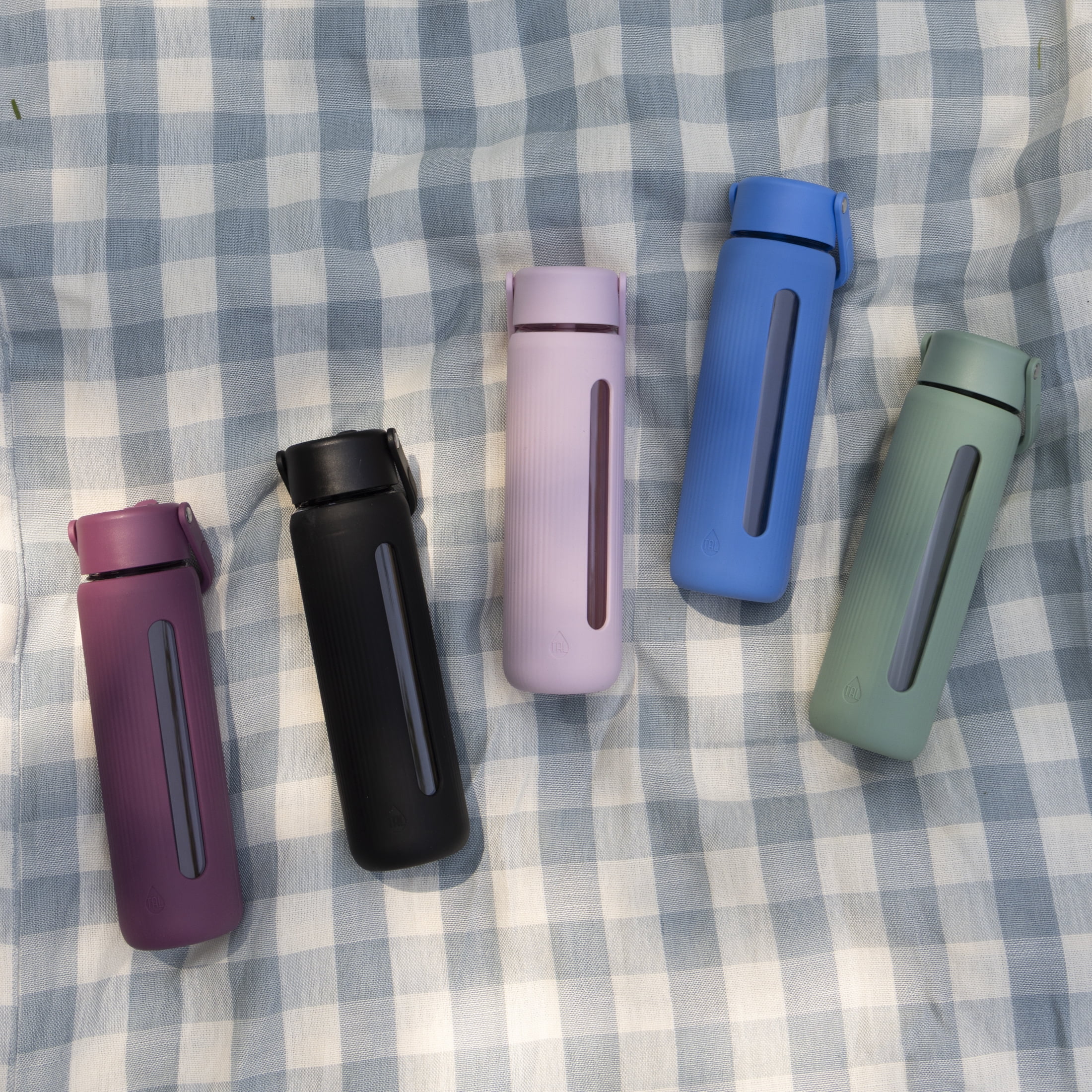 TAL 24oz Glass Willow Water Bottle with Flip-up Straw and Handle, Light Pink