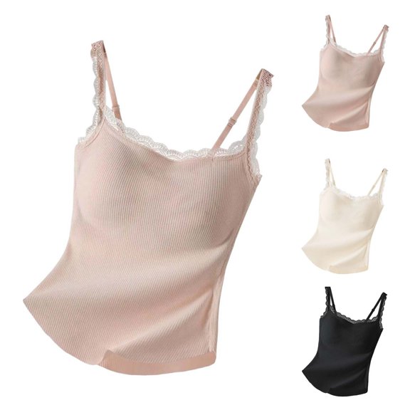 Raeneomay Women's Tummy Control Shapewear Camisole with Built-in Padded Bralette, Lace V-Neck Ribbed Slimming Tank Top S-XL