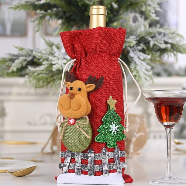 Christmas Burlap Wine Bags Xmas Buffalo Plaid Wine Gift Bags with Drawstrings Gift Tags Ropes Xmas Burlap Wine Bottle Covers for Xmas Holiday Party Supplies style 1 Walmart Business Supplies