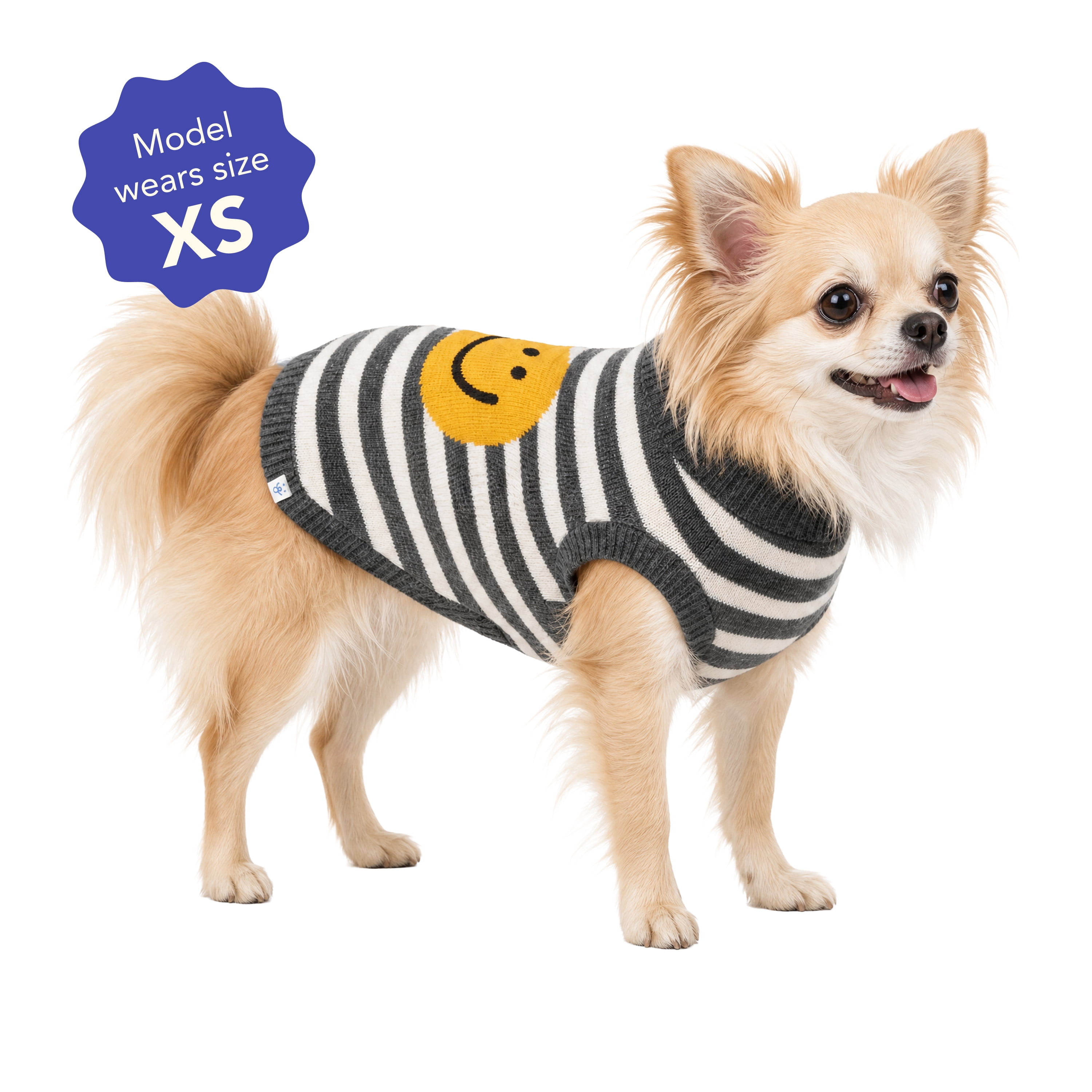 Oodles Smiley Face Striped Turtle Neck Fall Dog Sweater, Multicolored, XS