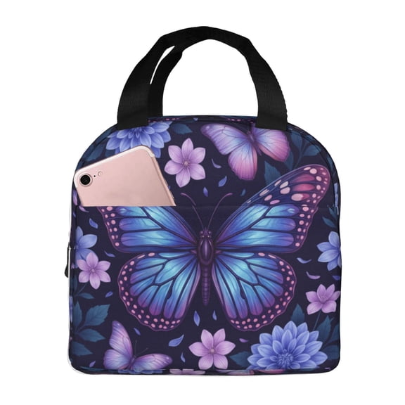 Butterfly Lunch Bag Reusable Zipper Closure Leakproof Insulated Lunch Box Cooler Tote Bag Food Container Snack Bag
