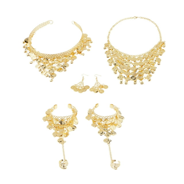 Conjunto de Collar Diadema de cabellero con Colgantes de Monedas Pendientes Pulseras de Joyas para Mujer de Danza de Vientre Pendientes de gancho