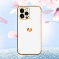 thumbnail image 4 of Compatible with iPhone 12 Pro Max Case for Women Girls, Luxury Gold Electroplate Plating Edge Love Heart Side Back Case with Full Camera Len TPU Cover Girly Slim Sleek Cute Case White, 4 of 17