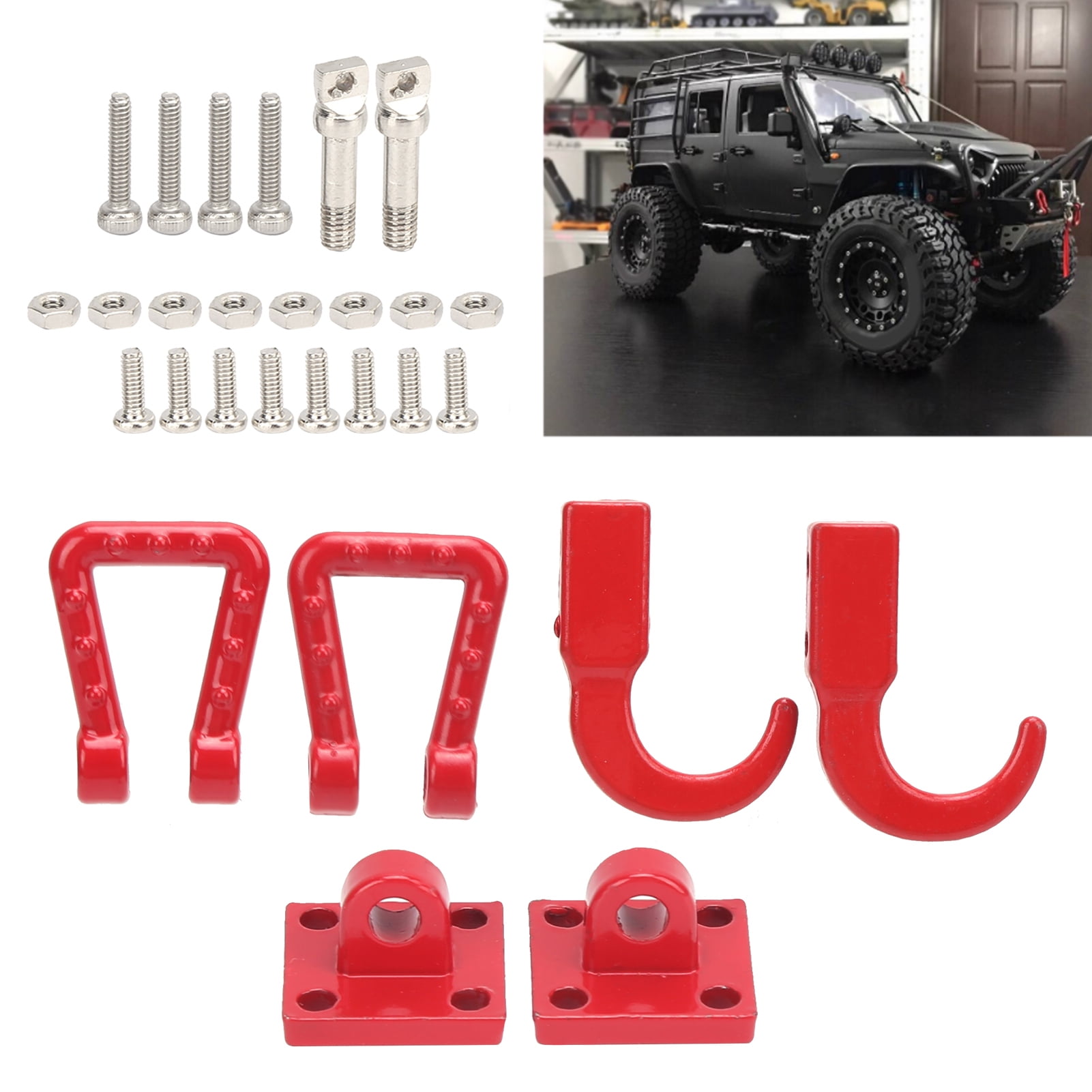 1:10 Hooks Hitch Tow Shackles w/ Mounting Bracket Red for Axial SCX10 RC Crawler 