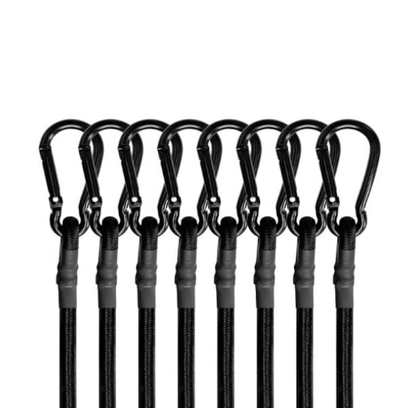 24in Bungee Cords with Carabiner Hooks Heavy Duty, Outdoor Black Bungee Straps, Strong Industrial Grade Elastic Bungee Rope for Securing Tarps, Luggage, Tents，Bikes or Garden Tidying