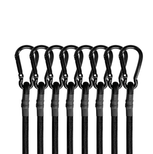 PARACORD PLANET Corda Elastica Con Ganci | Kit Da 1/4 Pollice X 10 Piedi Con 4 Ganci | Per Kayak, Campeggio, Esercizio Fitness E Fissaggio Carico