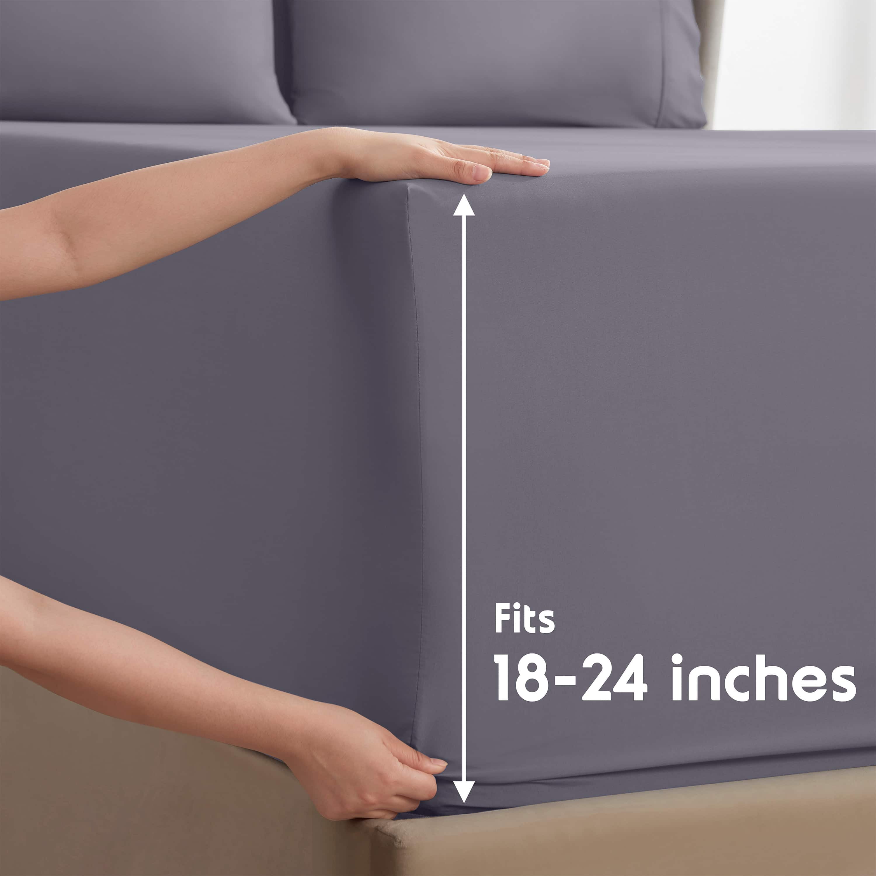 LammaLoe Extra Deep Pocket Split King Sheets set, Fits 18"-24" Mattress, 7 Piece Soft Microfiber Bed Sheet Sets, Grayish Purple