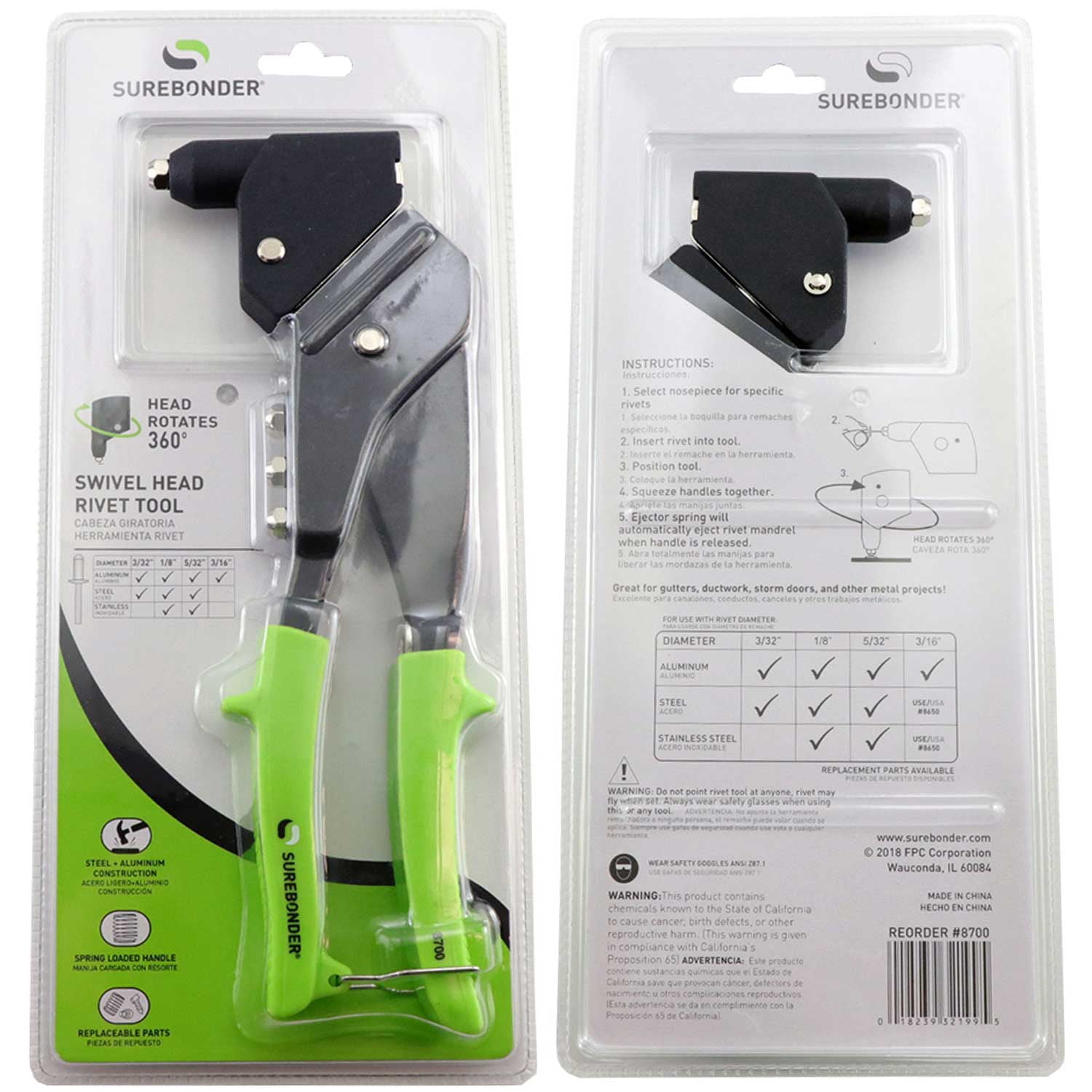 Surebonder Heavy Duty Swivel Head Rivet Tool - Rotates 360 Degrees For Easy Use (8700)