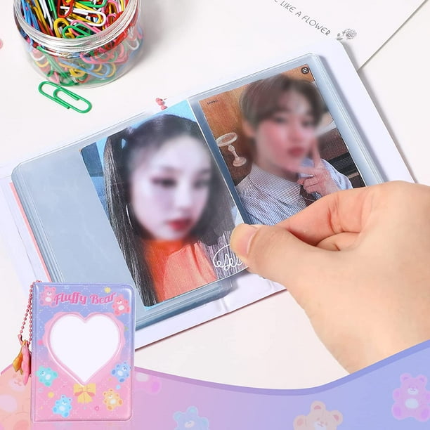 3 Inch Mini Photo Album Kpop Photocard Holder Kpop Binder Love Heart Hollow Photocard  Binder Small Photocard Book with Pendant and 6 Sheets Kawaii Stickers for  Collecting Photos, 40 Pockets (Bear) 