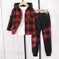 thumbnail image 2 of KPOPLK Boys Two Piece Outfit Clothes Plaid Front Button Down Hoodie Sweatshirt and Jogger Sweatpants Sets Size 4-5 Years,Red, 2 of 6