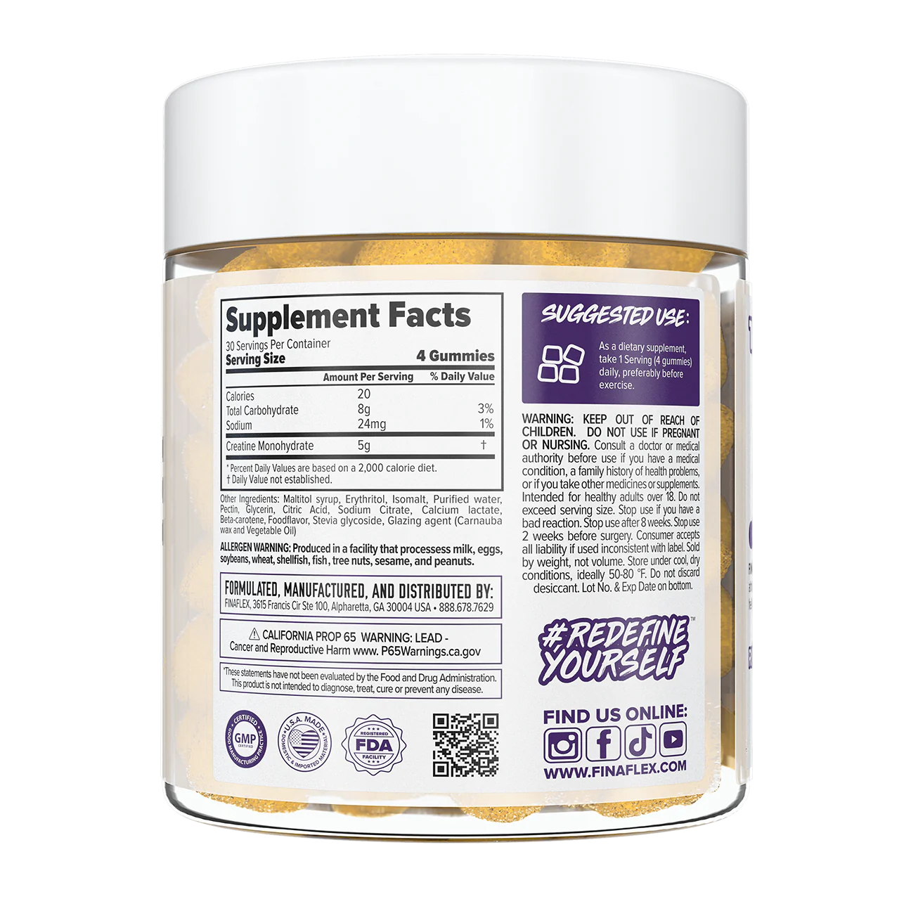 FINAFLEX Creatine Gummies for Strength, Performance & Muscle, Lemon Burst, 30 srv.