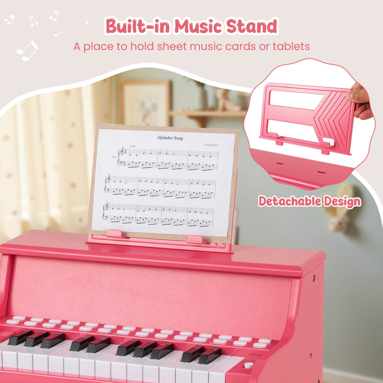 Costway 25 Keys Digital Piano with Music Stand Stool Lighted Keys Teaching Mode for 3+ Kids Pink