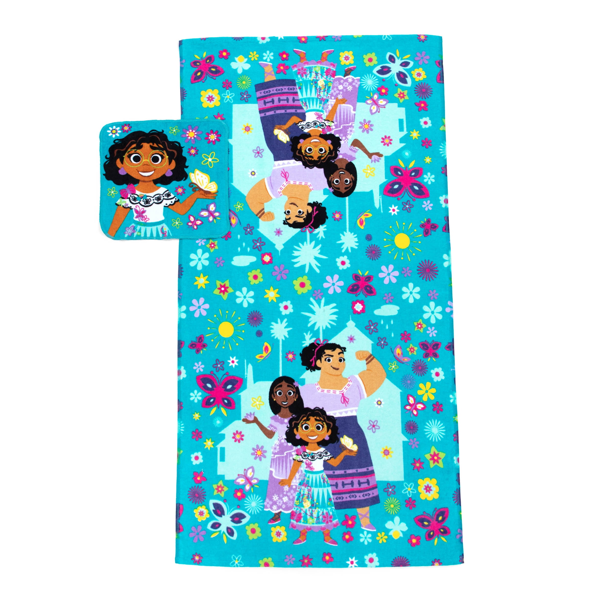 Encanto Kids 2Piece Bath Towel and Wash Cloth Set, Cotton, Blue