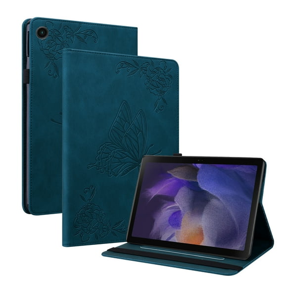 SaniMore for Samsung Galaxy Tab S9 Plus 12.4" 2023 SM-X810 Wallet Case Card Slots Hand Rope Anti-slip Strip Pen Holder Auto Wake/Sleep Stand Embossed Butterfly for Girls Women Case, Darkblue