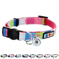 Pawtitas Pet Multicolor Cat Collar Safety Buckle Removable Bell Cat Collar Kitten Collar Pink / Blue / White / Yellow Cat Collar