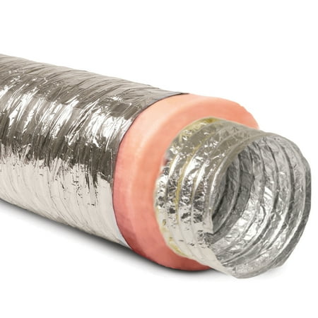 

12 Inch Flexible Aluminum Ducting Hose Insulated R-8.0 Air Duct Pipe for for Heavy Duty HVAC & Exhaust Ductwork Insulation - 25 Feet Long - In Accordance with UL 181