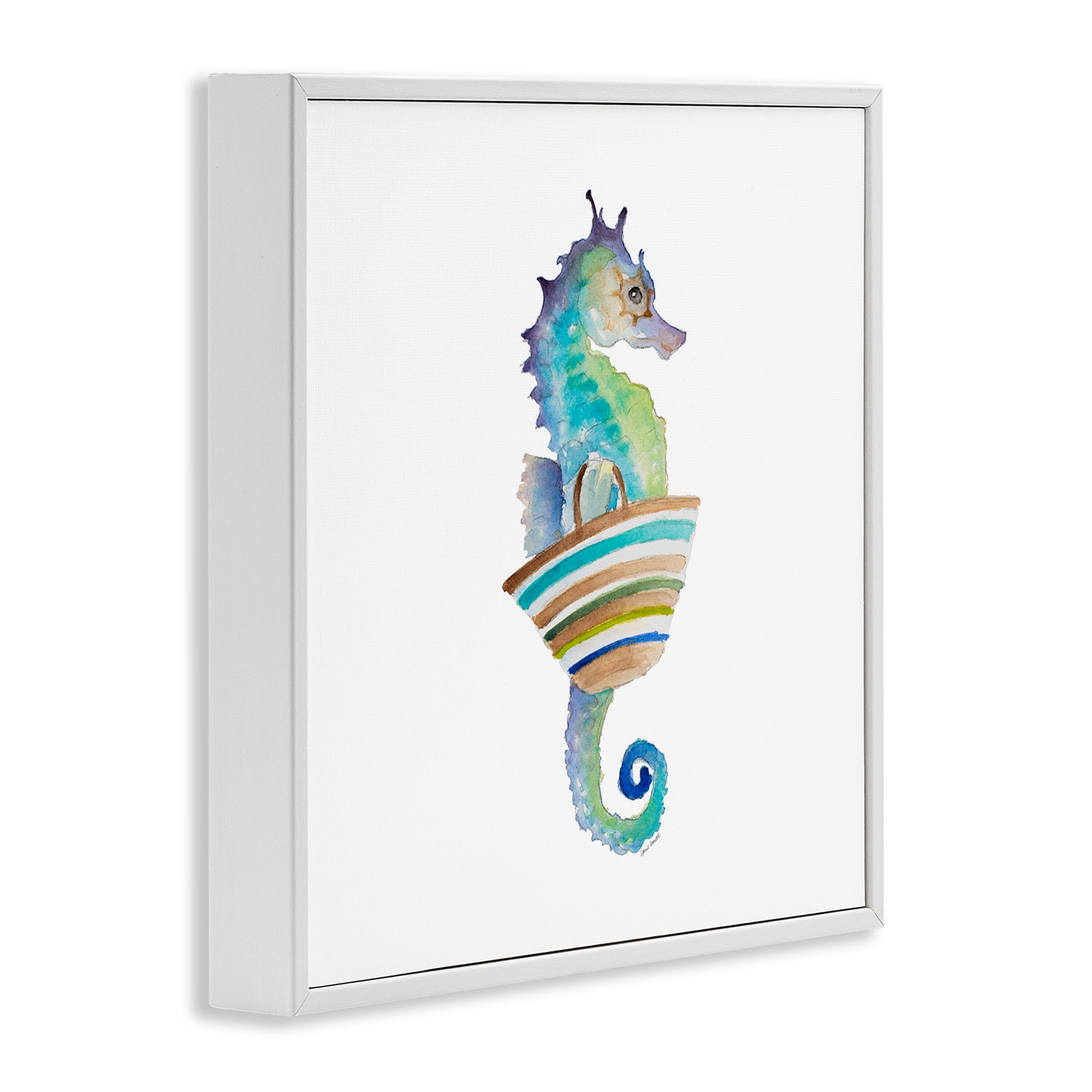 Stupell Industries Summer Ready Seahorse Novelty Painting White Framed Art Print Wall Art, 12 x 12