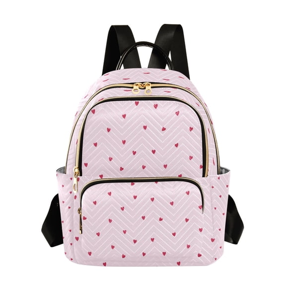 Qxltty Quilted Backpack for Women, Simple Little Heart Travel Daypack with Front Pocket for Casual Daily Use