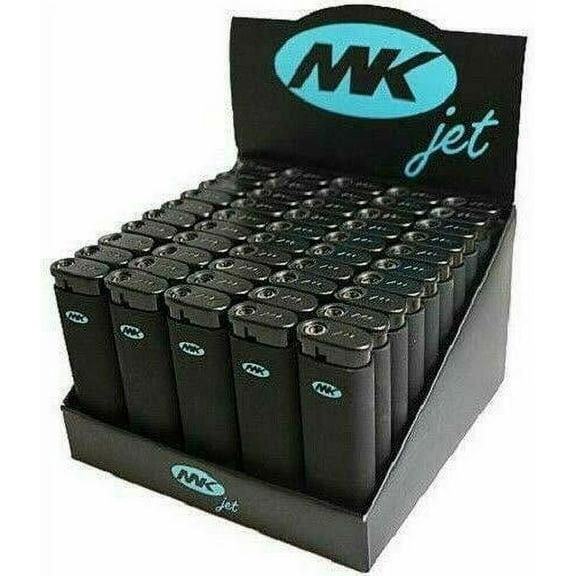 Tray of 50 Ct MK JET BLACK TORCH Big Full Size Lighters Refillable Windproof
