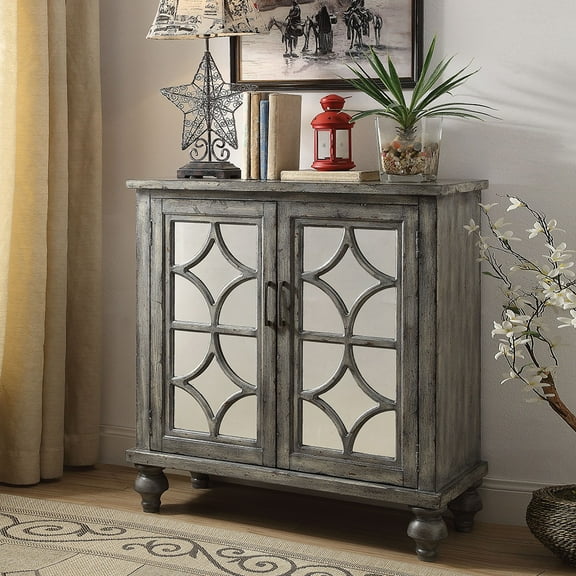 ACME Velika 2-Door Wooden Console Table in Weathered Gray
