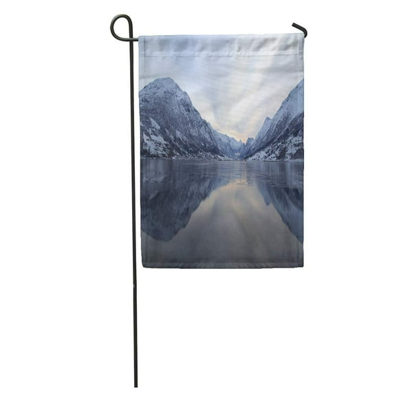 POGLIP Blue Beach Norway Landscape Fjord Cold Scene Snow Winter Beauty Garden Flag Decorative Flag House Banner 28x40 inch