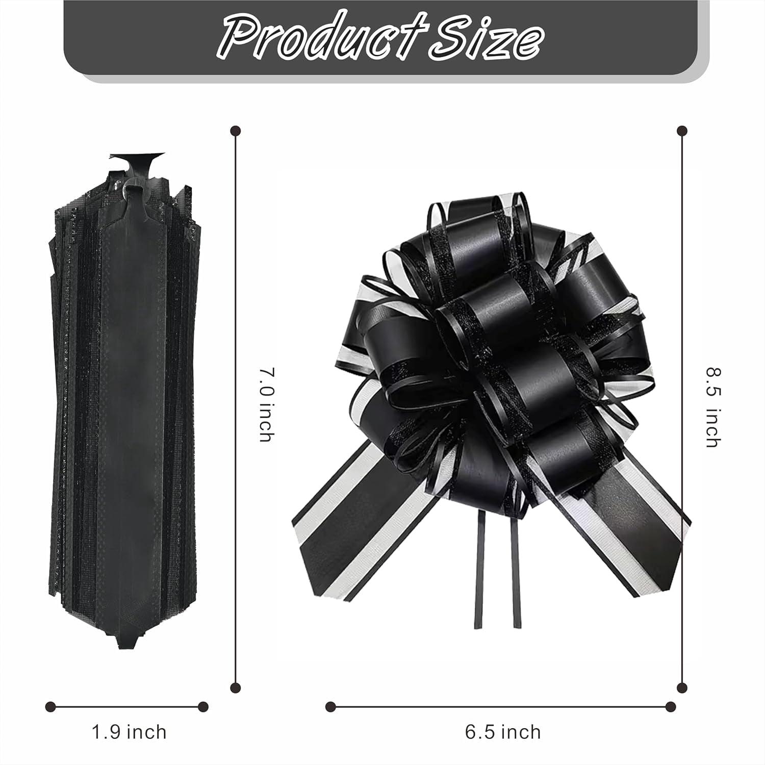 10-Pack Jet Black Pull Bows for Gift Wrapping - 6 Inch Reusable Ribbon Bows, Large Instant Floral Decor Bow Wedding, Christmas, Birthday Decor, Basket & Party Decorations