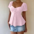 thumbnail image 6 of Summer Short Sleeves Lace Up Openwork T Shirt Casual Baggy Elegant Tshirts Square Neck Swing Tops Loose Pleated Tee Shirts, 6 of 7