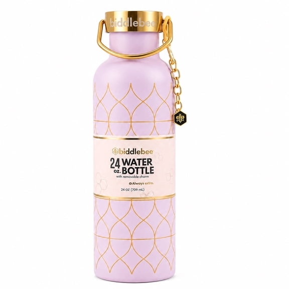 Biddlebee Pink Luxe 24oz Insulated Water Bottle with Removable Charm
