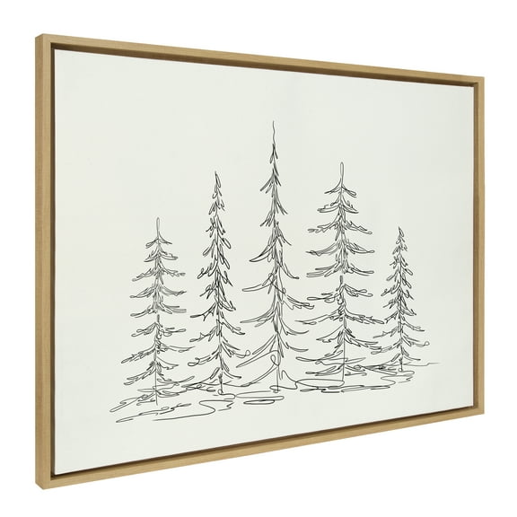 Kate and Laurel Sylvie Minimalist Evergreen Trees Sketch Framed Canvas Wall Art by The Creative Bunch Studio, 28x38 Natural, Modern Minimal Tree Line Wall Art
