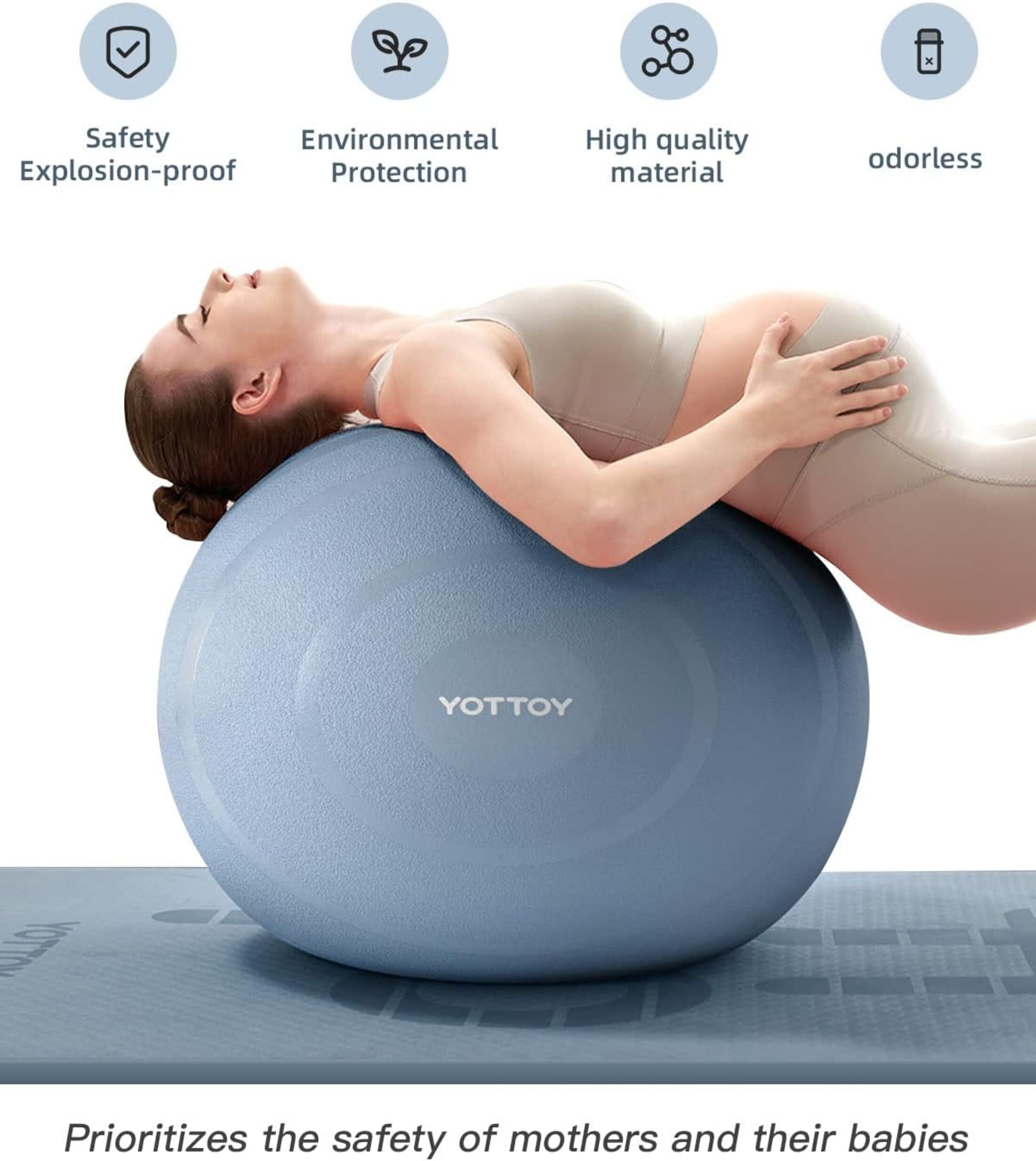 YOTTOY Anti-Burst Exercise Ball, 75 cm — Blue, Extra Thick for Yoga & Physical Therapy