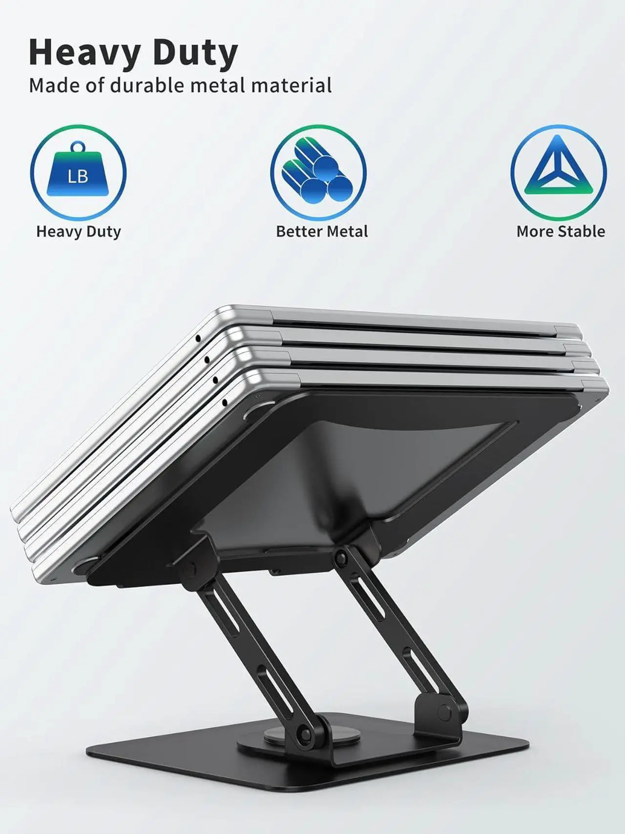 Laptop Stand with 360° Rotating Base, Ergonomic Computer Riser for Desk, Adjutable Height Muti-Angle, Foldable Laptop Mount, Stable Metal Holder Support 10-15.6" Notebook PC